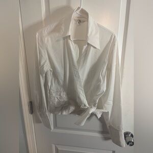 H&M White wrap style button down long sleeve Shirt blouse size 14 EUC